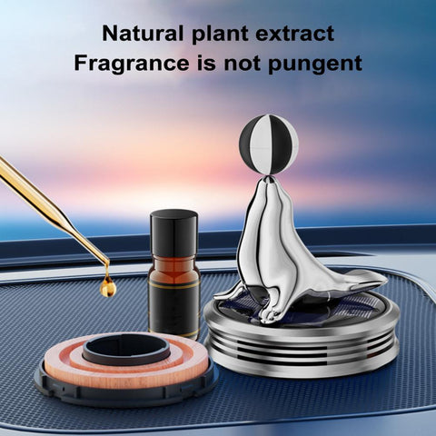 Car Solar Aromatherapy Sea Lion Rotating Vehicle Air Purifier With Long-Lasting Fragrance