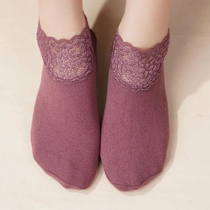 3Pair Women Ladies Ankle Socks - Non Slip Women Lace Warmer