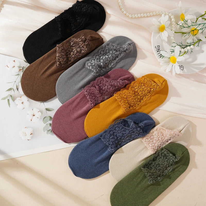 3Pair Women Ladies Ankle Socks - Non Slip Women Lace Warmer