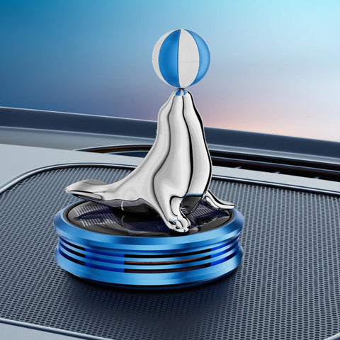 Car Solar Aromatherapy Sea Lion Rotating Vehicle Air Purifier With Long-Lasting Fragrance