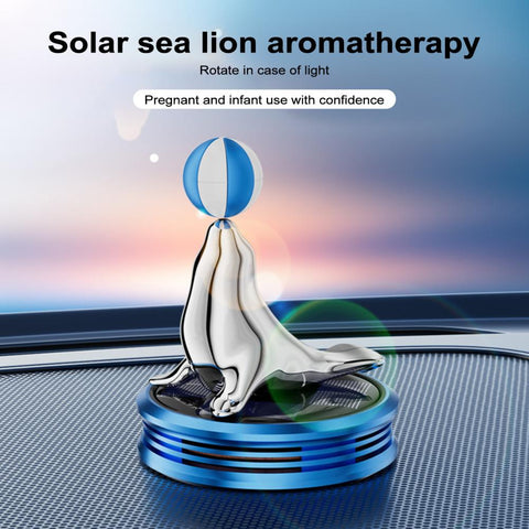 Car Solar Aromatherapy Sea Lion Rotating Vehicle Air Purifier With Long-Lasting Fragrance