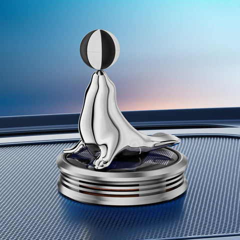 Car Solar Aromatherapy Sea Lion Rotating Vehicle Air Purifier With Long-Lasting Fragrance