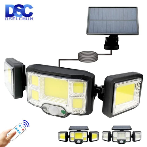 Solar Lights 192 COB 3 Head Motion Sensor Patio Lights Waterproof 3 Modes with Remote Control