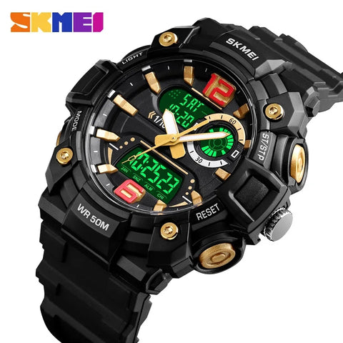 Skemei stylish  Brand Men Sports Watch Dual Display Analog Digital LED Electronic Quartz Wristwatches Waterproof Swimming Military Watch