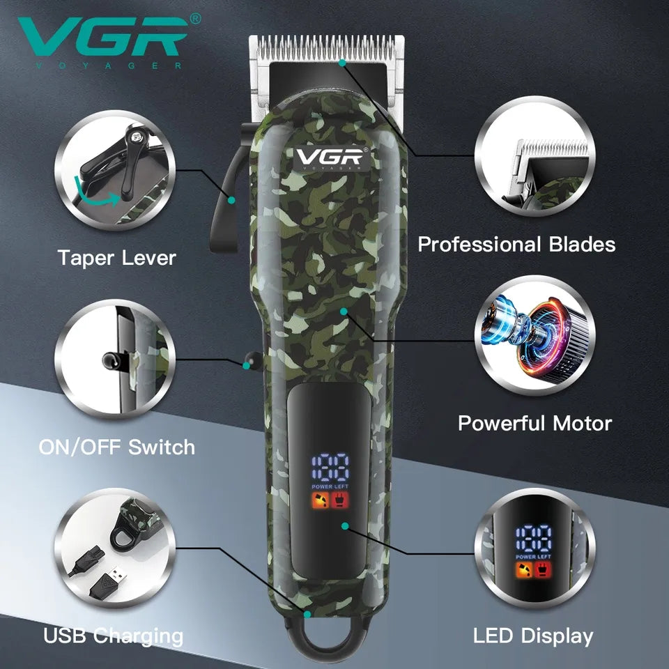 VGR Hair Clipper Professional Hair Trimmer Adjustable Hair Cutting Machine Electric Barber Digital Display Clipper for Men V-665
