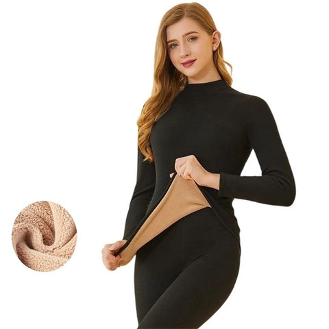 Ladies Cashmere Velvet thermal Underwear Double Layer Warm Lingerie Suit