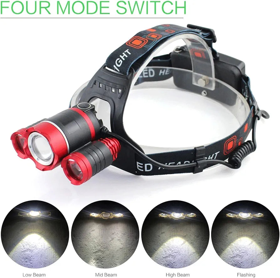 COB Super Headlight 500 meter Zoomable Headlight With Powerfull Led Torch Rechargeable 18650