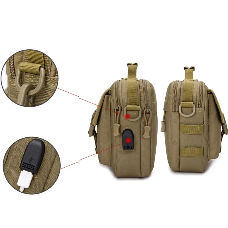 Tactical USB Charging One Shoulder Backpack Camping Crossbody Bag