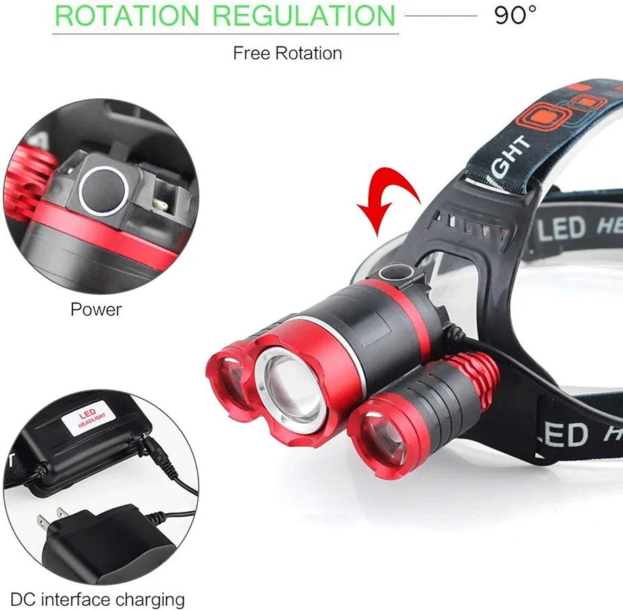 COB Super Headlight 500 meter Zoomable Headlight With Powerfull Led Torch Rechargeable 18650