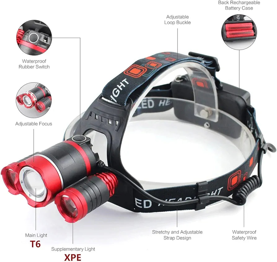 COB Super Headlight 500 meter Zoomable Headlight With Powerfull Led Torch Rechargeable 18650