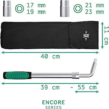 Telescopic wheel nut wrench set 4 pcs. with 17/19mm and 21/23mm inserts and extendable tire wrench