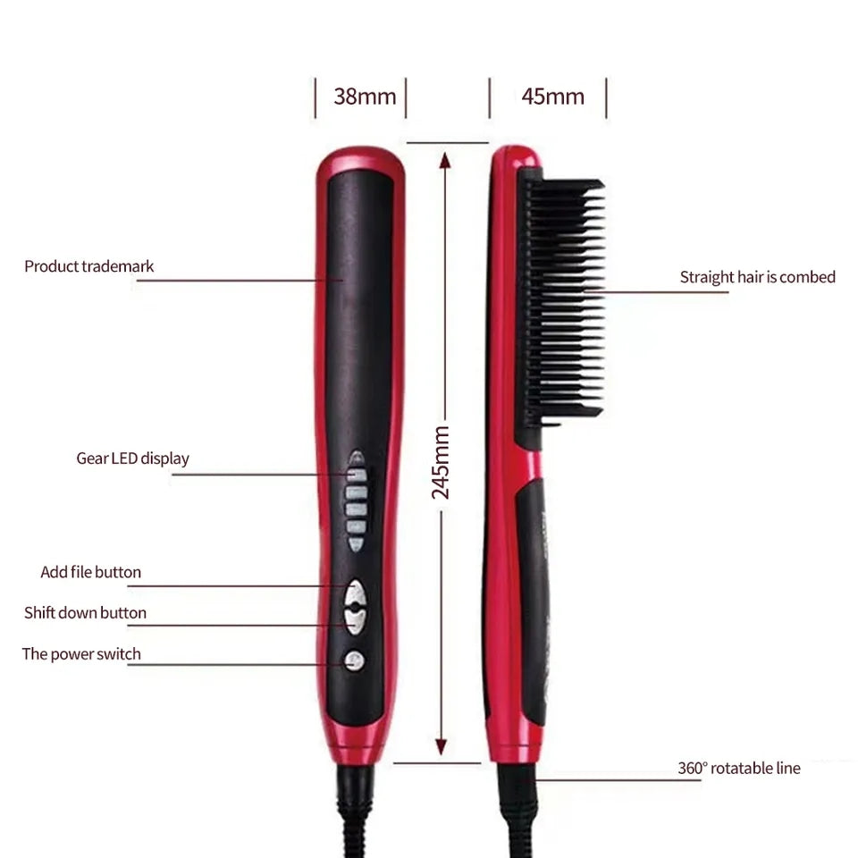 Electric Straight Hair Comb Brush LCD Heated Ceramic Hair Straightening