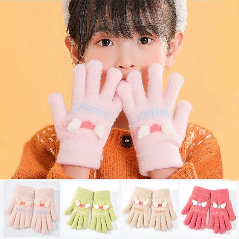 (Wool) Winter Knitted Gloves Knitted Warm Cute Heart Wing Gloves