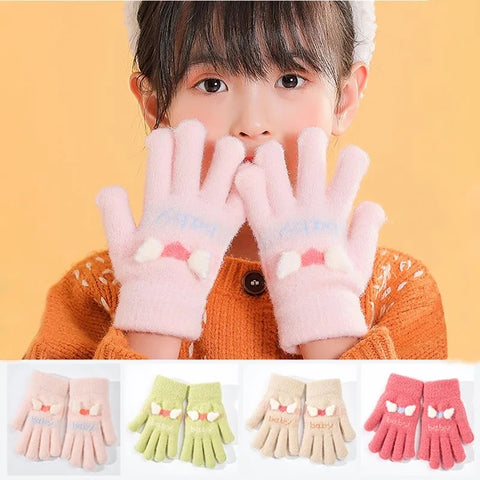 (Wool) Winter Knitted Gloves Knitted Warm Cute Heart Wing Gloves