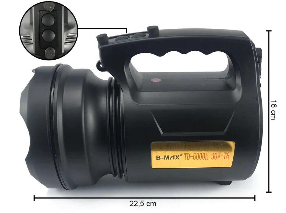 TD-6000A Super Bright Powerful Search Light 30 Watt Rechargeable Rechargeable Digital Searchlight