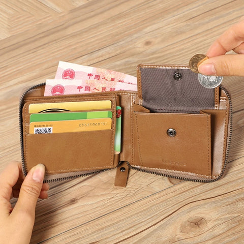 DIDE Brand zipper Men's Leather Wallet Zipper Small Purse Card Holder