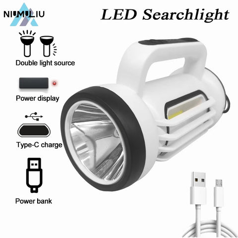 Portable Searchlight With COB Side Light Power Bank