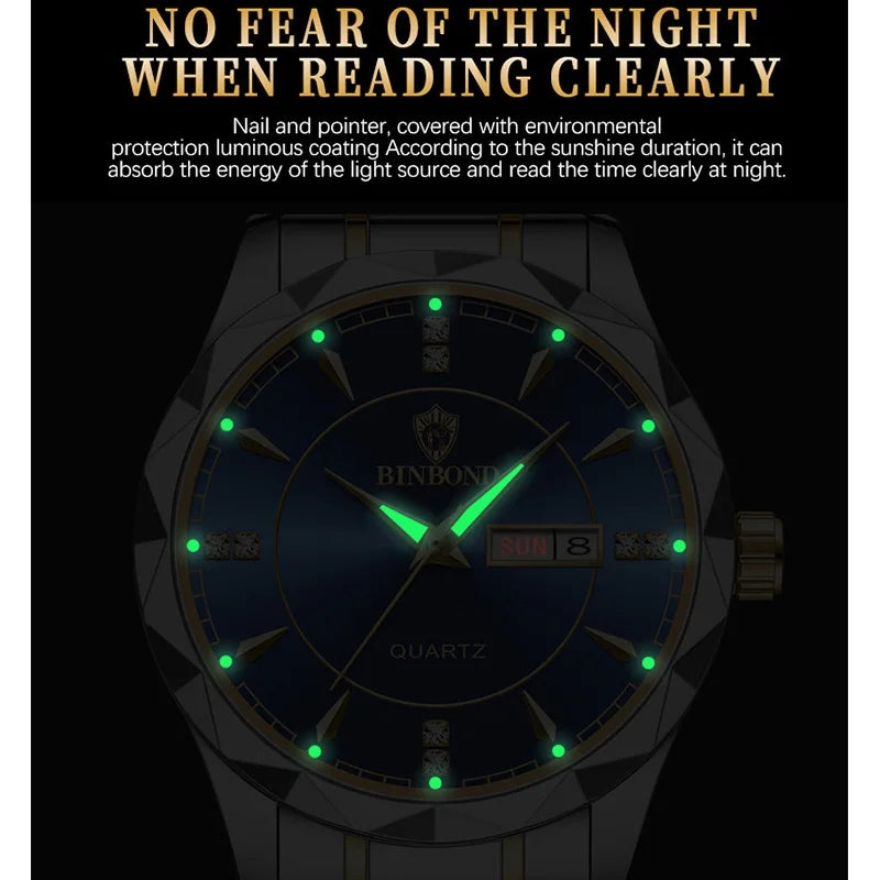 BINBOND Men's Fashion Watch  50M Waterproof Luminous