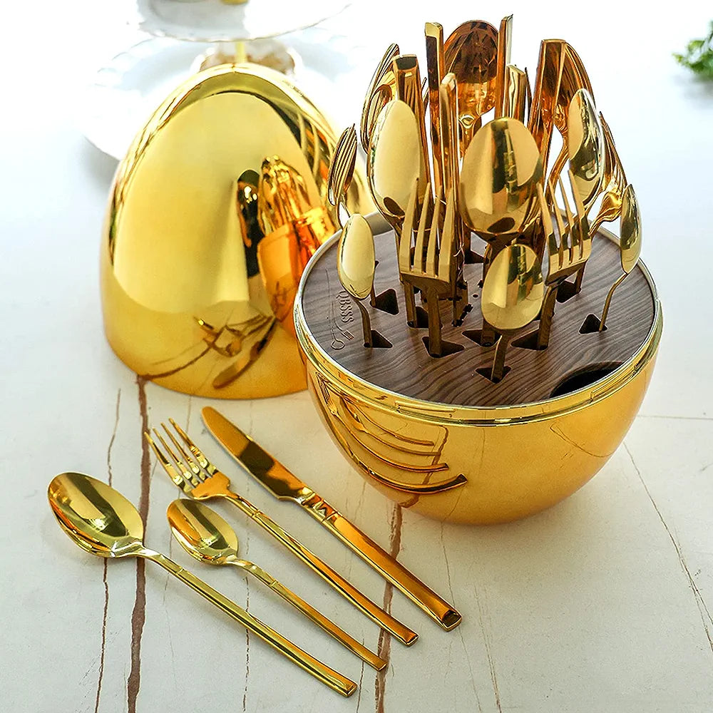 Egg Shell Cutlery for 6 People  24-Piece Stainless Steel Cutlery Set