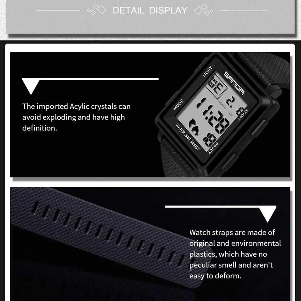 Waterproof Watch Stylish Square Sports Power Brand Watch