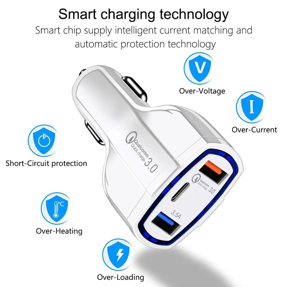 Imported Smart Car Charger Multi-function Fast multi USB Portable Three Ports