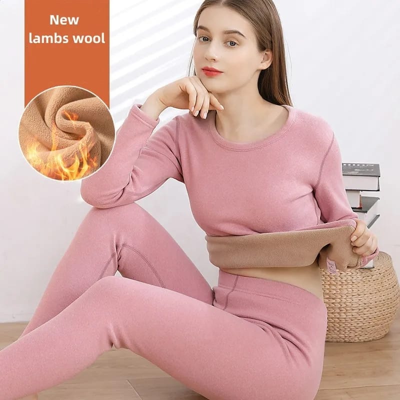 Ladies Winter Thermal Underwear Double Layer Warm Lingerie Suit