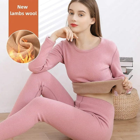 Ladies Cashmere Velvet thermal Underwear Double Layer Warm Lingerie Suit