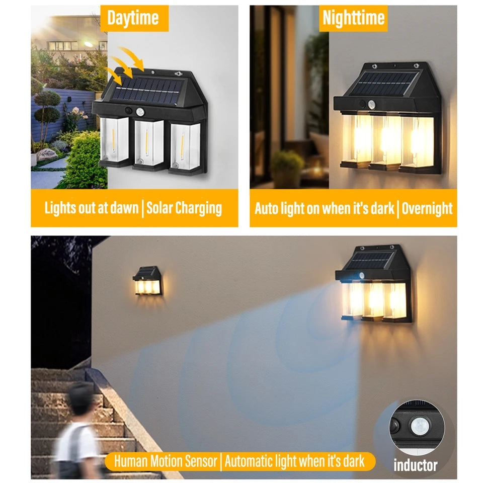 100 watt 3bulbs Solar LED Wall Light Outdoor Motion Sensor Waterproof Lantern