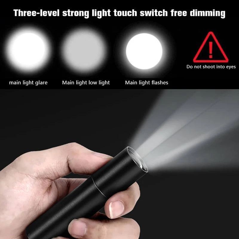Mini LED Flashlight 3 Lighting Mode USB Rechargeable IPX4 Waterproof Torch 2000 Lumens