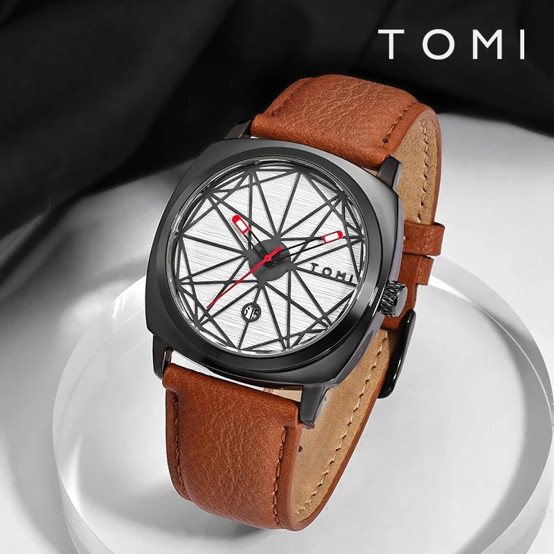 Tomi T041-1 Men Leather Strap Watch Waterproof