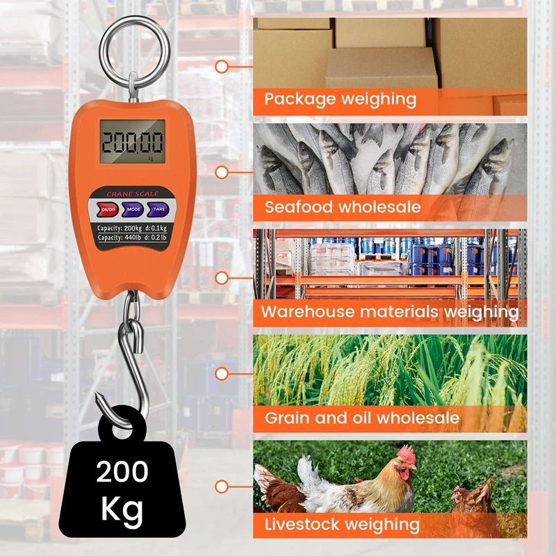 Mini Crane Digital Industrial Hanging Scale 200Kg/441Lb Heavy Duty