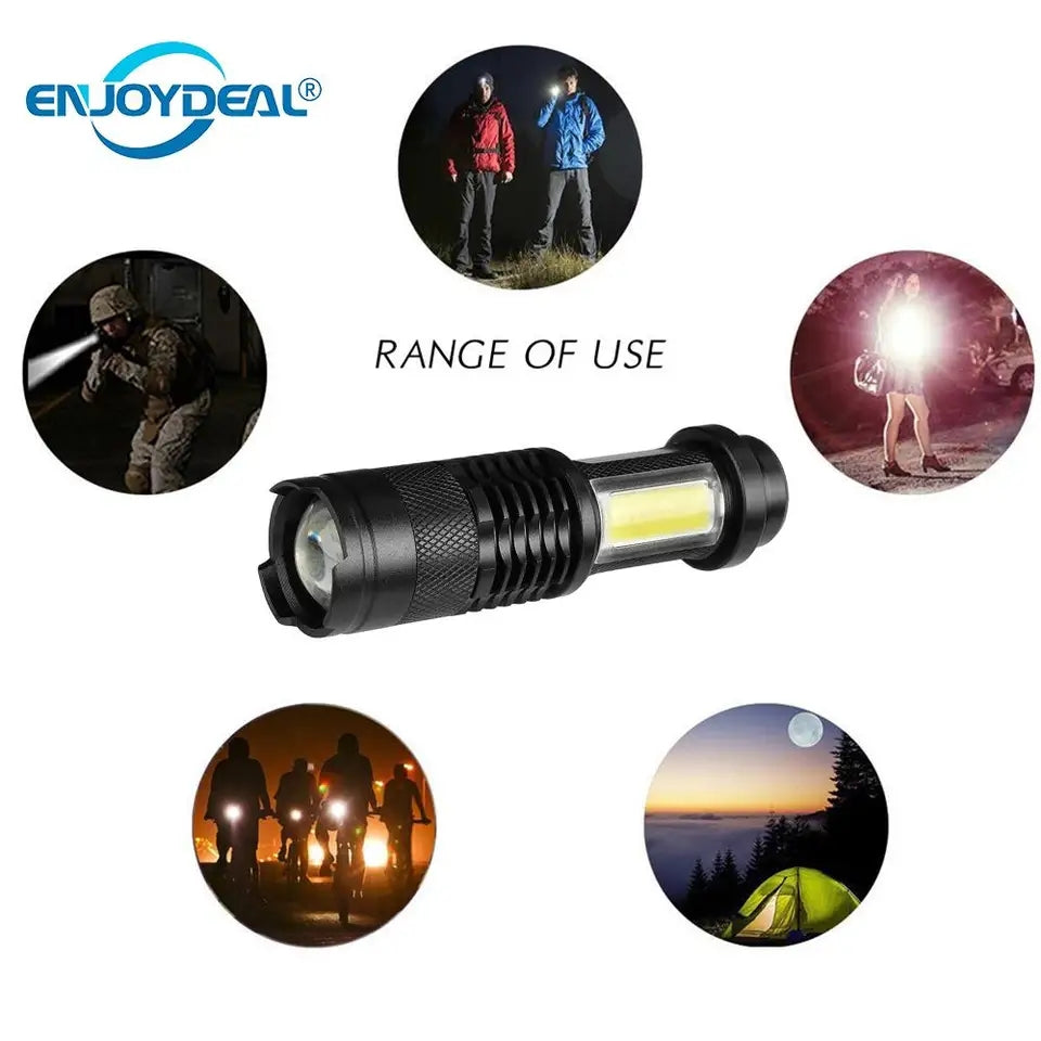 3 Mode Rechargeable Torch Light XPE+COB Dual Lights 1000LM Zoomable USB Flashlight