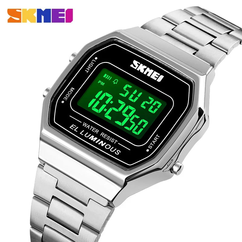 SKMEI Retro 1647 LED Digital Stainless Steel Band Waterproof Watch