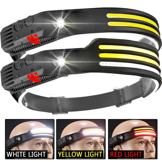 Induction COB LED Head Lamp with Built-in Battery Flashlight USB Rechargeable