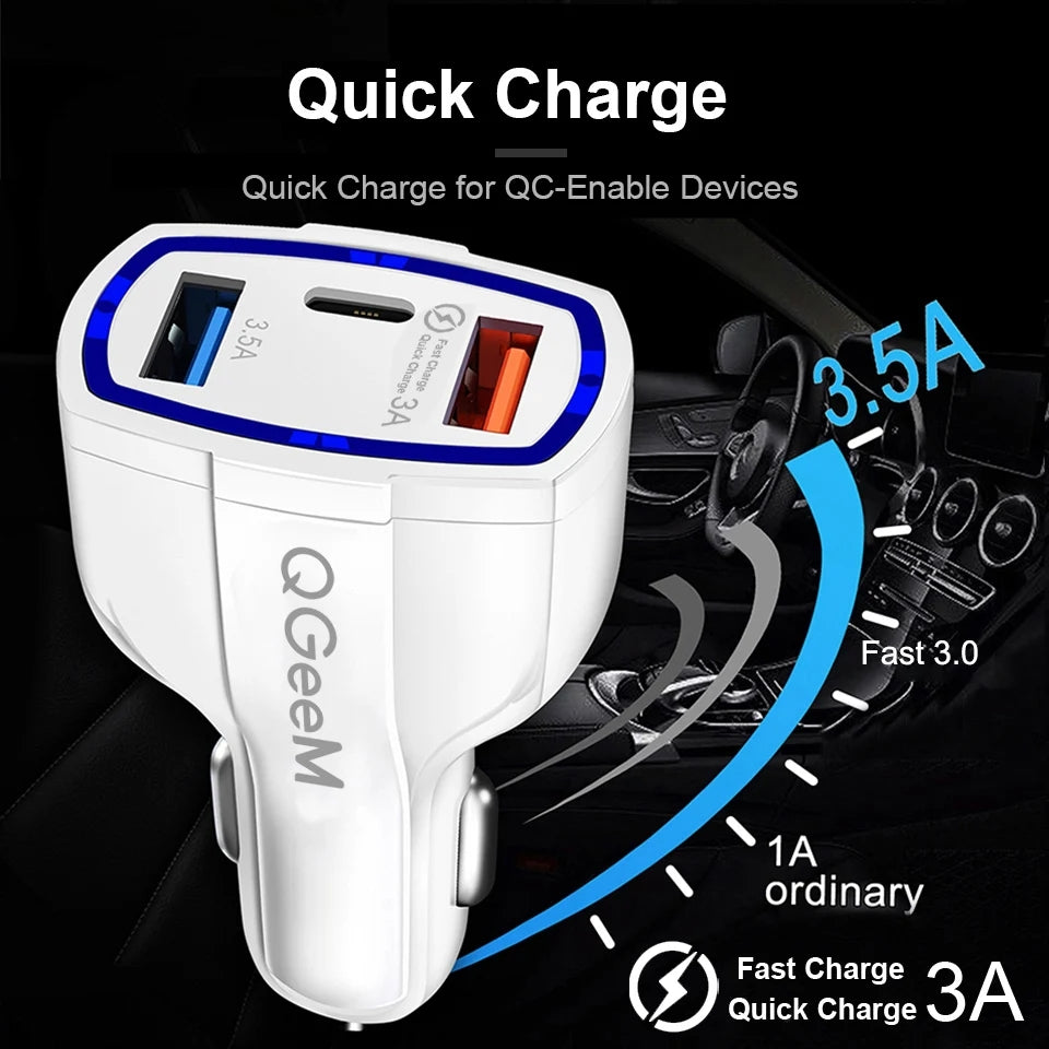 Imported Smart Car Charger Multi-function Fast multi USB Portable Three Ports