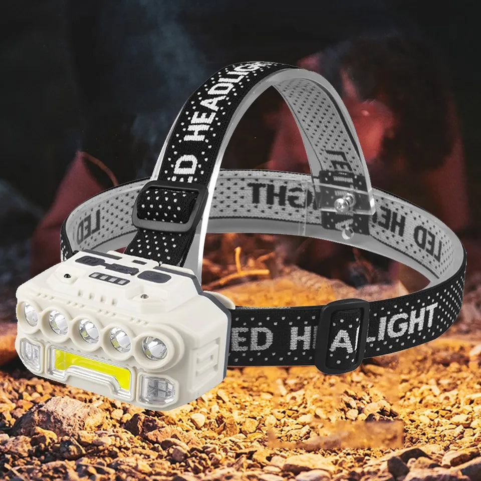 Powerful LED Headlamp Super XPG+COB LED Headlight IR Sensor Headlamp, 1200mAh IPX4 Waterproof, 500LM COB Wave Sensor Headlight