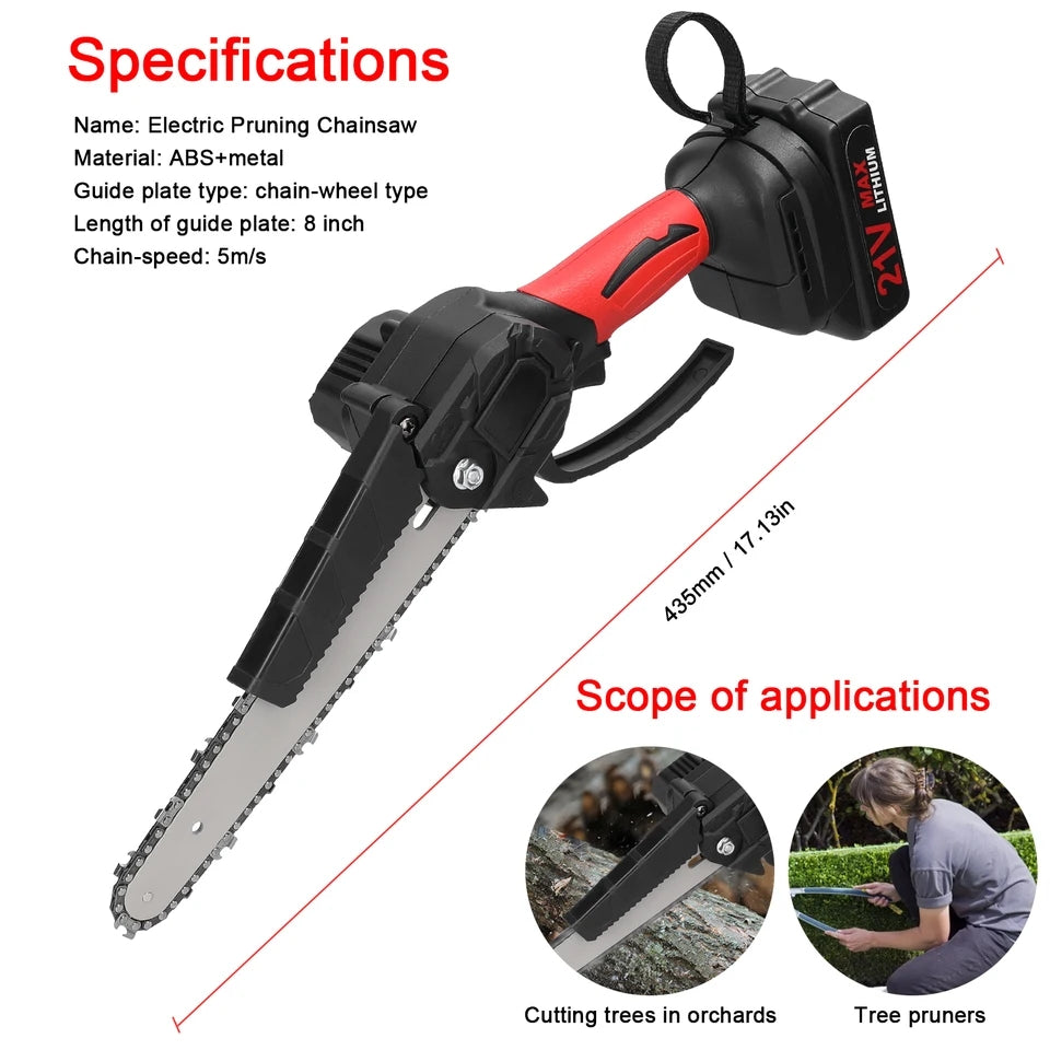 8/6 inches 24V Mini Electric Chain Saw - Rechargeable One-Hand Electric Portable Chainsaw