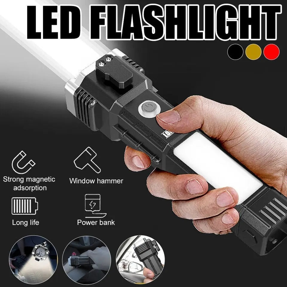 Multifunctional Rechargeable Safety Hammer Magnetic Bright Flashlight