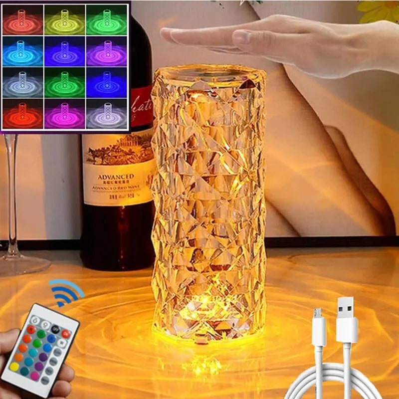 E27 Colorful LED Touch Crystal Table Lamp