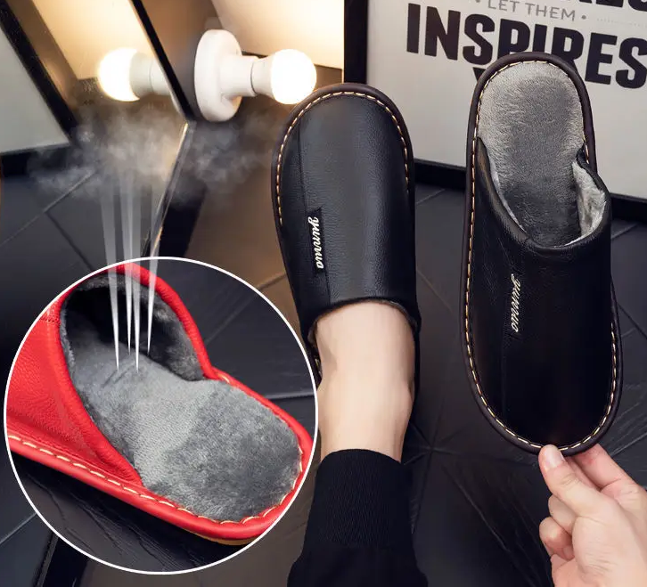 Leather Autumn and Winter Household Slippers Home Indoor Thick Bottom Non-slip Waterproof Warm Home Slippers