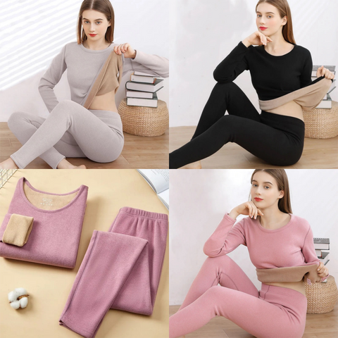 Ladies Cashmere Velvet Double Layer Thermal Suit