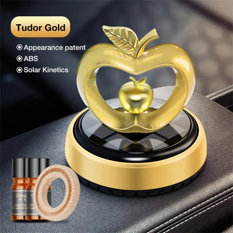 Solar Energy Power Rotary Apple Car Aromatherapy Air Freshener Fragrance Diffuser Auto Center Console Dashboard Ornament