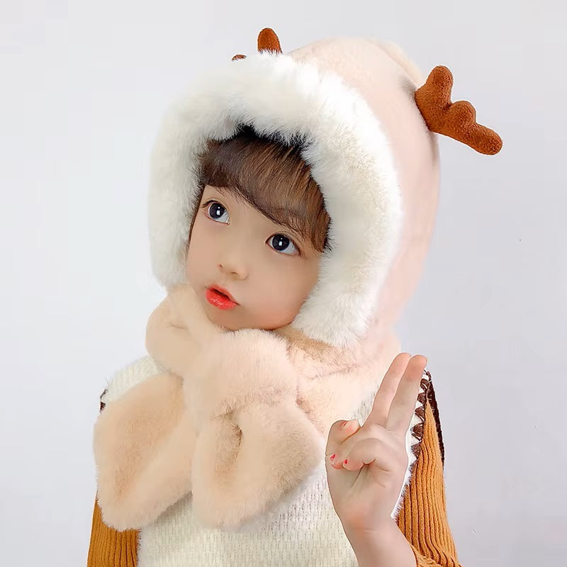 Cute Winter Baby Scarf Hats Cartoon Hooded Boys Girls Bunny Cap Beanies Children Kids Warm