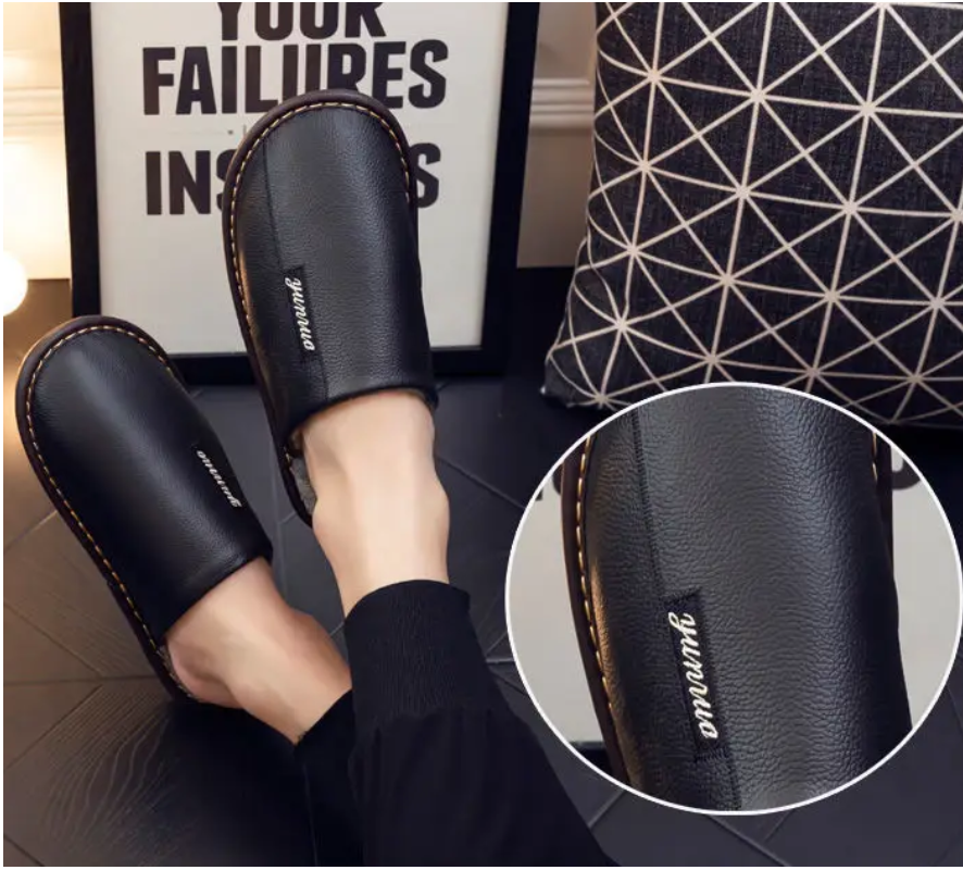 Leather Autumn and Winter Household Slippers Home Indoor Thick Bottom Non-slip Waterproof Warm Home Slippers