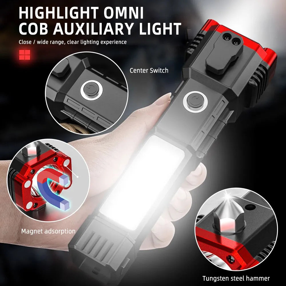 LED HEL-T93 LED Flashlight with Safety Hammer Side Light Torch Portable Lantern outdoor Light
