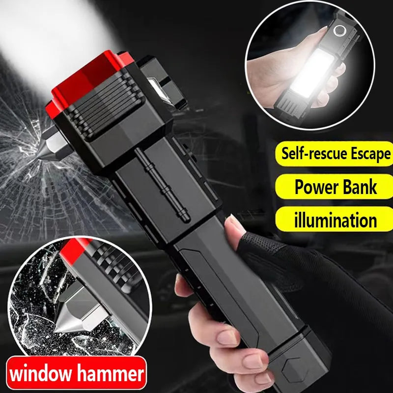 LED HEL-T93 LED Flashlight with Safety Hammer Side Light Torch Portable Lantern outdoor Light