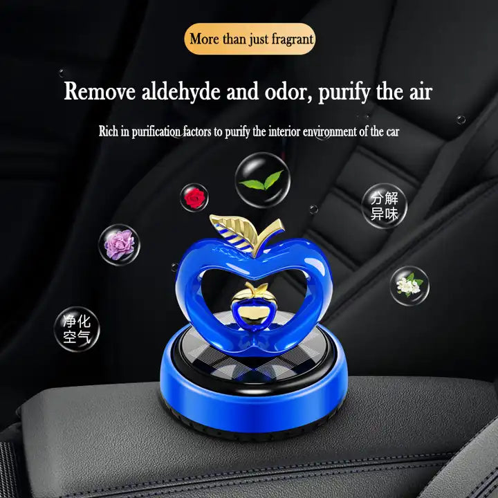 Solar Energy Power Rotary Apple Car Aromatherapy Air Freshener Fragrance Diffuser Auto Center Console Dashboard Ornament
