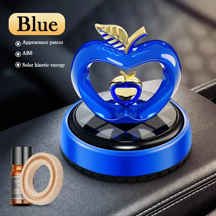 Solar Energy Power Rotary Apple Car Aromatherapy Air Freshener Fragrance Diffuser Auto Center Console Dashboard Ornament