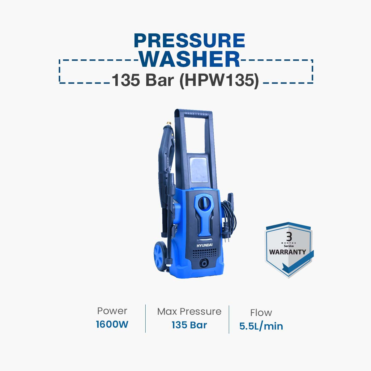 Hyundai Pressure Washer 135 Bar (HPW135)