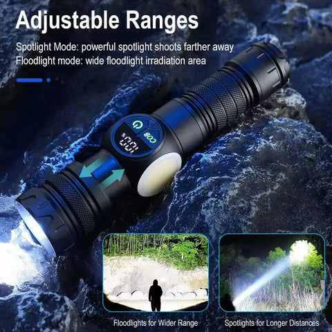 2km Long range 1000Lm Aluminium Zoom Torch Type-C Rechargeable